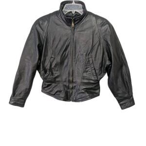 WILSONS Womens Cropped Motorcycle Black Leather Jacket Small Thinsulate Liner